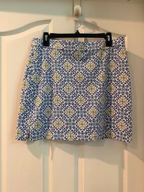 Rafaella Blue and Yellow Tile-Print Mini Skirt